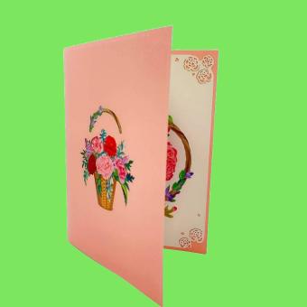 Front of greeting card with flower basket, buy-chromos.com