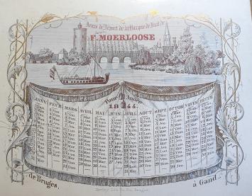 F. Moerloose, Gent. Afvaarttabel van La Barque de Nuit, van Gent naar Brugge