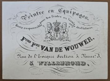 Visitekaartje François P. Van De Wouwer – Zwarte lithografie op blinkend papier