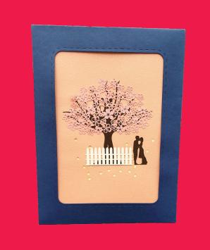 Closed card with cherry blossom and couple, buy-chromos.com